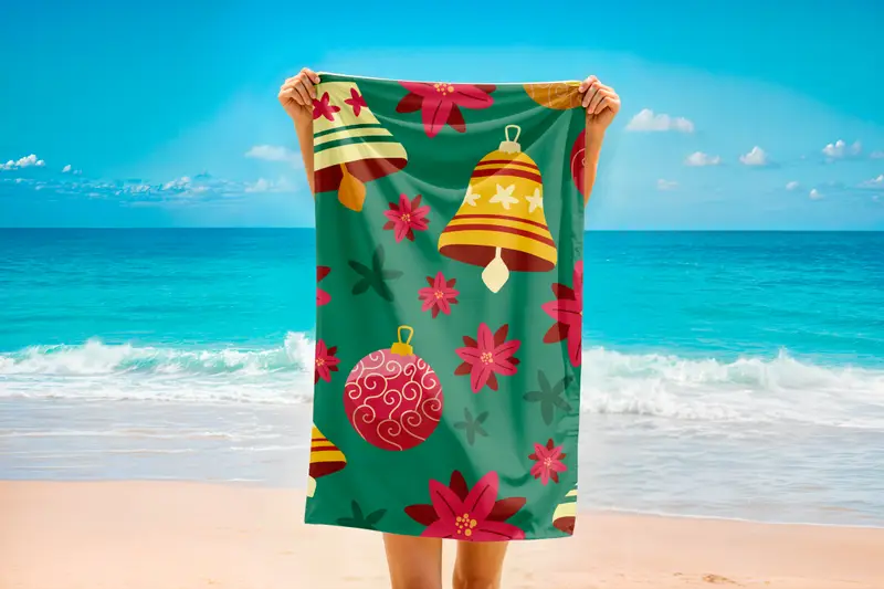 Personalized Christmas Golf Towel: Holiday Bell & Floral Print
