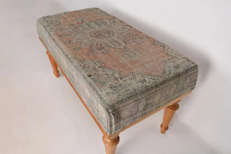 Medallion Ottoman Bench,Ottoman Bench, Upholstered Bench, Turkish Rug Bench, Kilim Bench, Home Decor Bench, Handmade Bench, Frontdoor Bench - 7