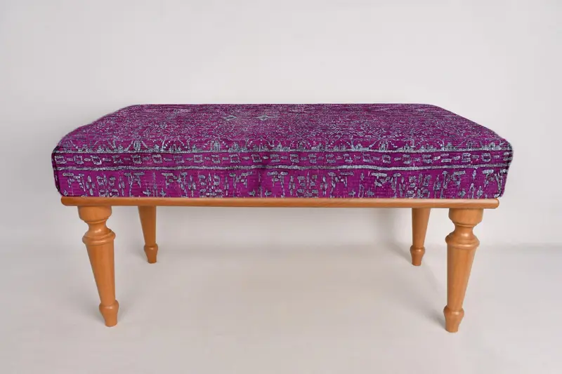 Purple Bench, Mudroom Bench, Vanity Bench,Ottoman Bench, Upholstered Bench, Turkish Rug Bench, Kilim Bench, Home Decor Bench, Handmade Bench - 4