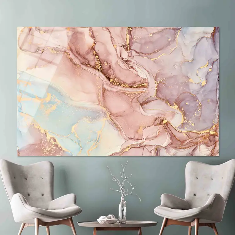 Glass Art, , Pink Marble Glass Decor, Wall Art, Custom Glass Printing Wall Art, Modern Glass Wall Art, Sonf Tones Marble Glass Wall, - 3