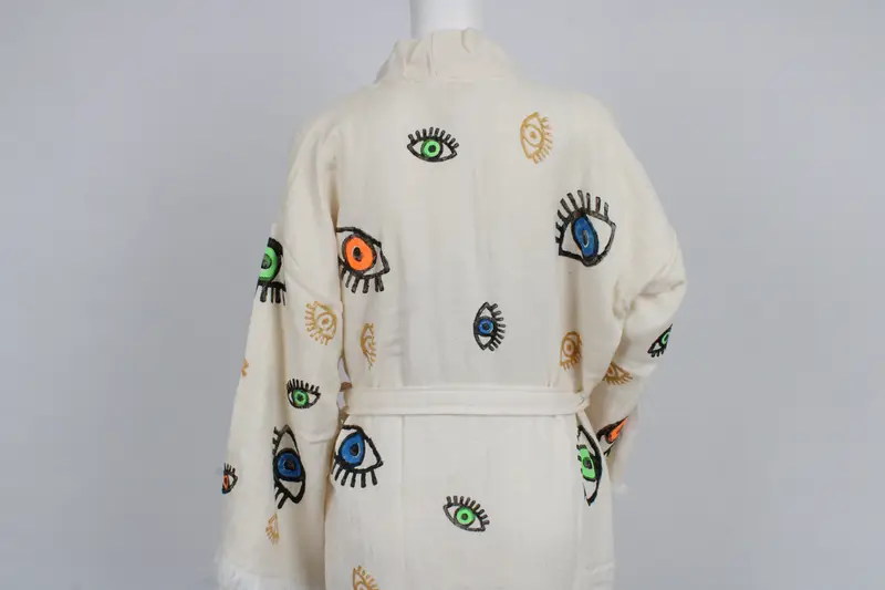 Custom Wedding Gift, Personalized Muslin Kimono, Evil Eye Design Bathrobe, Muslin Dressing Gown, Rb-Kmn - 7