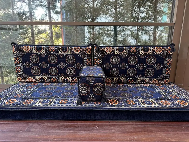 Modaya zemin yastık seti, Türk kanepe seti, etnik ev dekor oturma, el yapımı zemin kanepe, kabile tasarım kanepe, oryantal boho salon seti, - 4