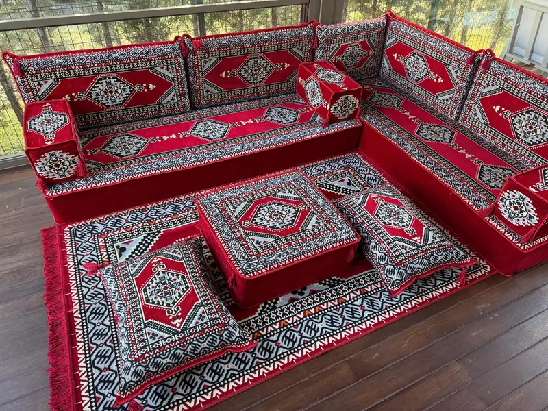 Anatolian zemin oturma, Majlis kanepe, oturma odası zemin kanepe seti, Osmanlı zemin oturma, geleneksel zemin kanepe, u şeklinde kanepe, Arapça kanepe - 2