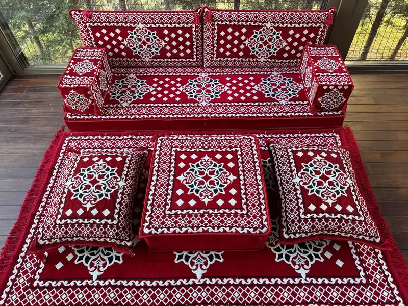 Kilim desen kanepesi, Osmanlı zemin oturma, Türk yastığı, geleneksel kanepe, u şeklinde zemin yastığı, Kilim yastığı, eve taşınma hediyesi - 3