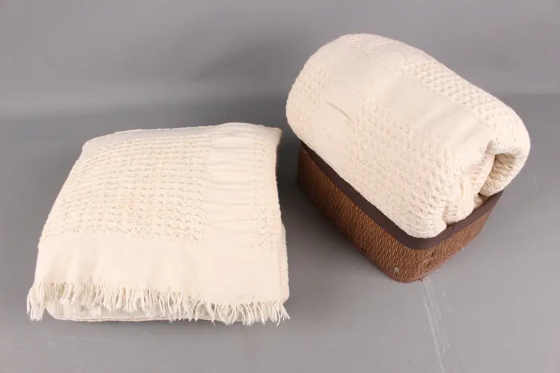 Handwoven Blanket, Sofa Blanket, Natural Throw, Waffle Throw, 79x83 Inches Bed Cover, Bedding Throw, Couch Blanket, Pilates Throw, - 5