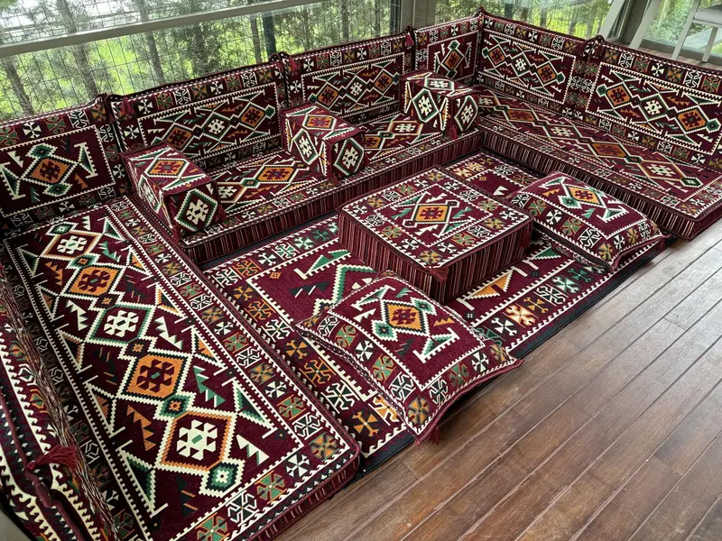 Kilim zemin kanepe, boho zemin oturma, Fas tarzı dekor, Orta Doğu zemin oturma, Fas tarzı kanepe, oryantal zemin kanepe seti, - 1