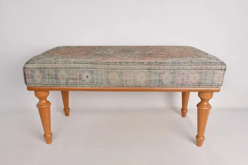 Medallion Ottoman Bench,Ottoman Bench, Upholstered Bench, Turkish Rug Bench, Kilim Bench, Home Decor Bench, Handmade Bench, Frontdoor Bench - 4