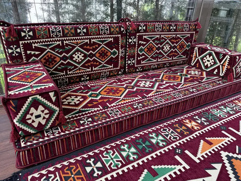 Kilim zemin kanepe, boho zemin oturma, Fas tarzı dekor, Orta Doğu zemin oturma, Fas tarzı kanepe, oryantal zemin kanepe seti, - 6