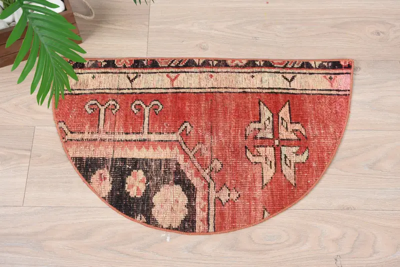 Handmade Vintage Kilim Doormat, Semicircular Half Round Rug, Eco-Friendly Entryway Mat, Turkish Boho Bathroom Rug, Small Space Accent Decor - 6