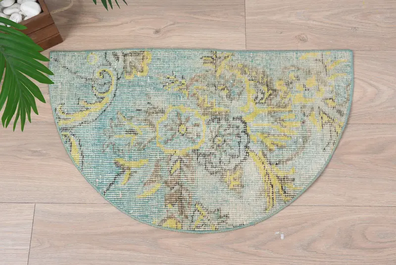 Vintage el yapımı Kilim paspas, yarım daire biçimli yarım yuvarlak halı, çevre dostu giriş yolu, Türk boho banyo halı, küçük alan aksanı - 7