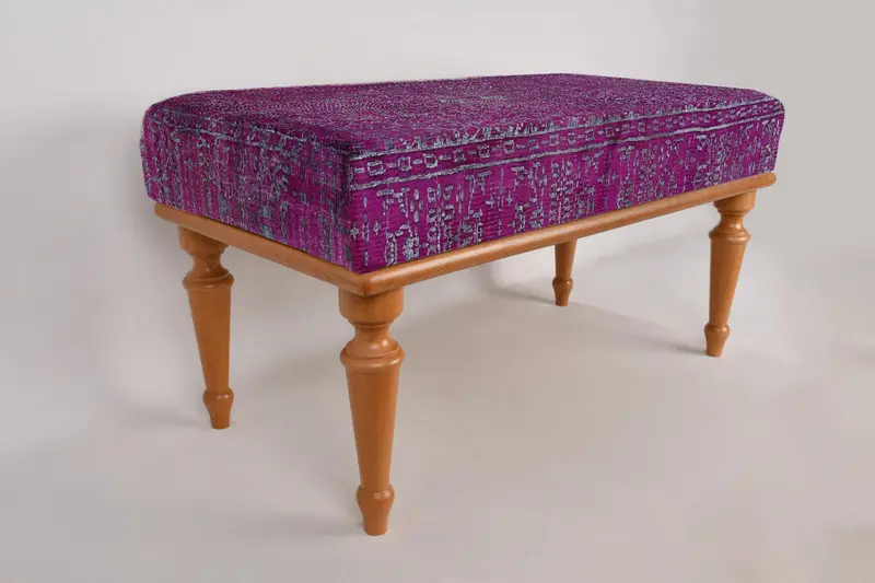 Purple Bench, Mudroom Bench, Vanity Bench,Ottoman Bench, Upholstered Bench, Turkish Rug Bench, Kilim Bench, Home Decor Bench, Handmade Bench - 6