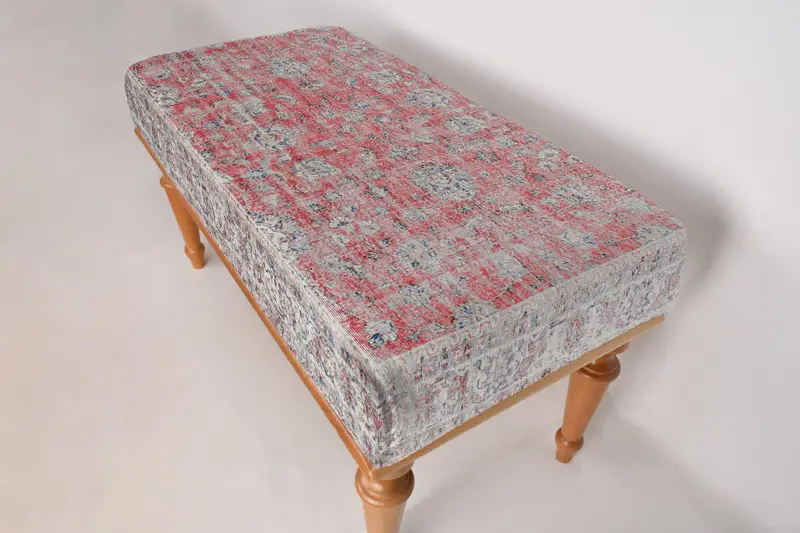Desk Bench, Hallway Bench, Ottoman Bench, Vanity Bench, Upholstered Bench, Turkish Rug Bench, Kilim Bench, Home Decor Bench, Handmade Bench - 7