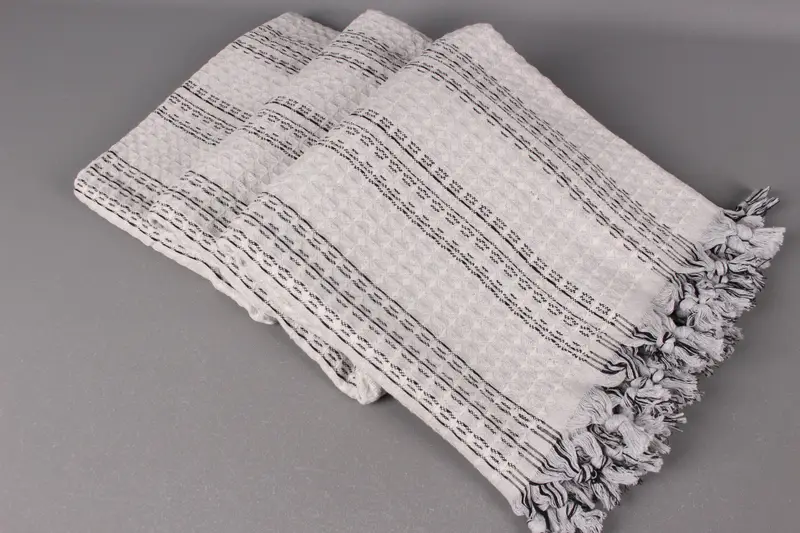 Beach Blanket, Custom Blanket, Light Gray Throw, Striped Blanket, 71x95 Inches Embroidered Bedspread, Camping Throw, Decor Throw, - 7