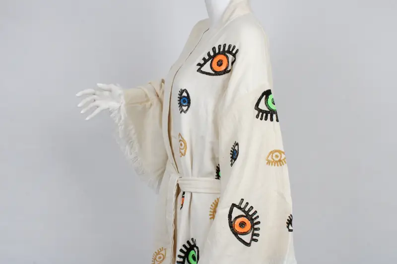Custom Wedding Gift, Personalized Muslin Kimono, Evil Eye Design Bathrobe, Muslin Dressing Gown, Rb-Kmn - 6