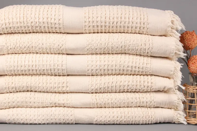 Handwoven Blanket, Sofa Blanket, Natural Throw, Waffle Throw, 79x83 Inches Bed Cover, Bedding Throw, Couch Blanket, Pilates Throw, - 2