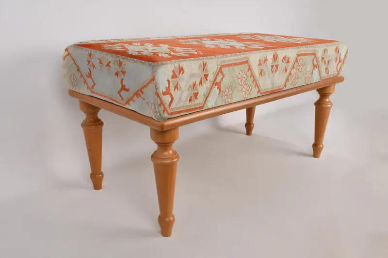 Kilim Pattern Bench,Orange Bench, Ottoman Bench, Upholstered Bench, Turkish Rug Bench, Kilim Bench, Home Decor Bench, Handmade Bench - 6