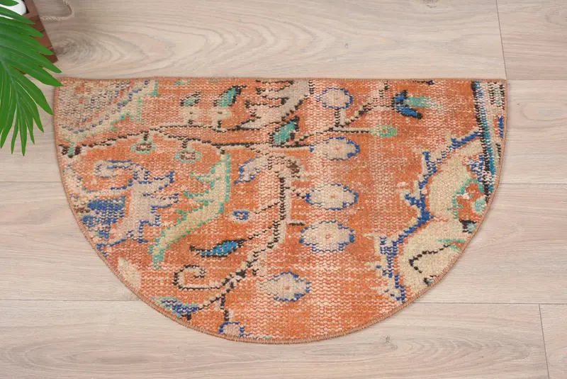 El yapımı yarım yuvarlak Kilim paspas, yarım daire içi vintage halı, çevre dostu giriş yolu paspası, Türk Banyo Boho Küçük Uzay Zemin Dekor Aksanı - 7