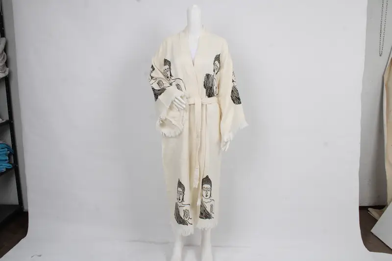 Personalized Kimono, Elegant Beach Wear, Buddha Design Muslin Kimono, Custom Housecoat