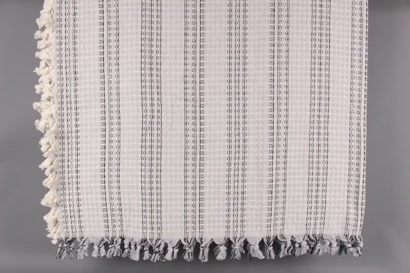 Beach Blanket, Custom Blanket, Light Gray Throw, Striped Blanket, 71x95 Inches Embroidered Bedspread, Camping Throw, Decor Throw, - 9