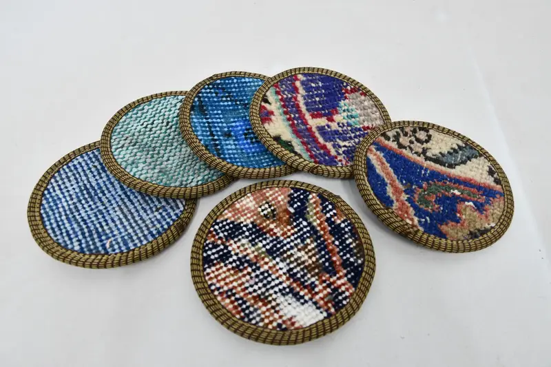 İçecek Coaster, Halı Coaster, Çay Yastığı, Mavi Coaster, Halı Coaster, Ev Teslim Hediye Pedi, Rustik Coaster, Türk Halı Pedi, Dokuma Coaster, - 2