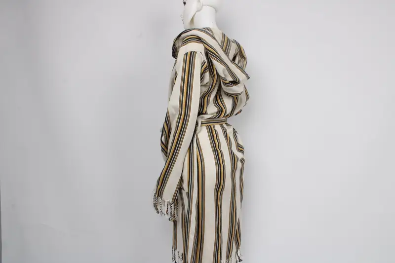 Turkish Robe, Housecoat, Kimono, Wedding Gift Robe, Organic Beach Wear, Unisex Bathrobe, Mustard Striped Robe, Morning Gown, Hammam Dress - 2