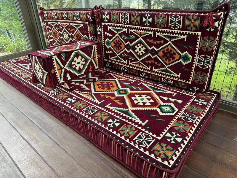 Kilim zemin kanepe, boho zemin oturma, Fas tarzı dekor, Orta Doğu zemin oturma, Fas tarzı kanepe, oryantal zemin kanepe seti, - 10