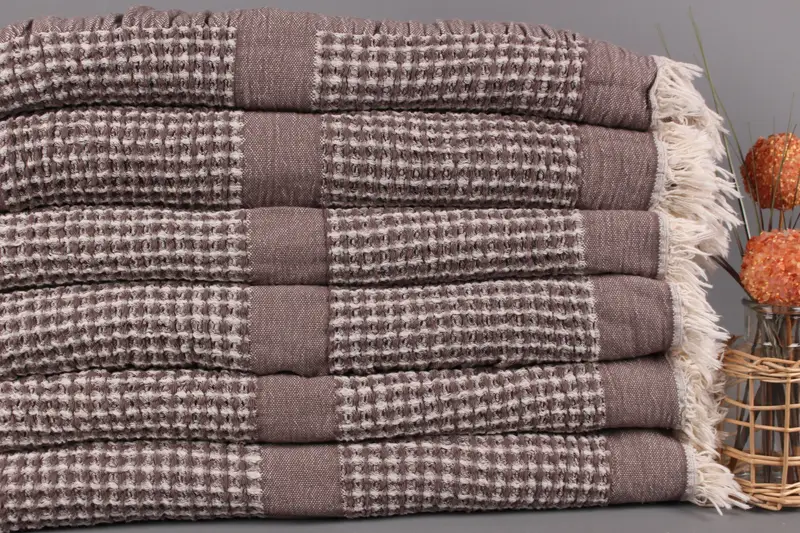 Wholesale Blankets, Beach Blanket, Brown Blanket, Waffle Blanket, 79x83 Inches Cotton Throw Blanket For Couch, Curtain Blanket, - 2