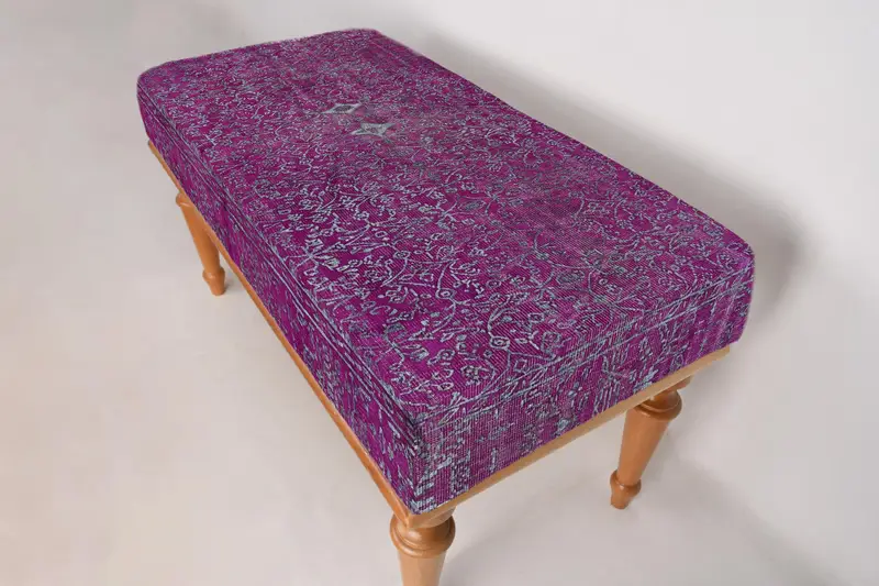 Purple Bench, Mudroom Bench, Vanity Bench,Ottoman Bench, Upholstered Bench, Turkish Rug Bench, Kilim Bench, Home Decor Bench, Handmade Bench - 7