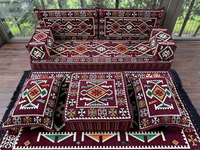 Kilim zemin kanepe, boho zemin oturma, Fas tarzı dekor, Orta Doğu zemin oturma, Fas tarzı kanepe, oryantal zemin kanepe seti, - 2