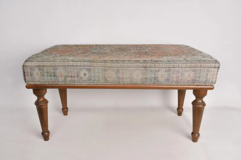 Medallion Ottoman Bench,Ottoman Bench, Upholstered Bench, Turkish Rug Bench, Kilim Bench, Home Decor Bench, Handmade Bench, Frontdoor Bench - 5