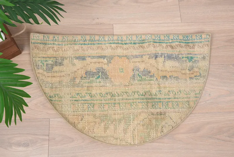 El yapımı yarım yuvarlak Kilim paspas, yarım daire biçimli vintage halı, çevre dostu giriş yolu dekor, Türk banyo paspası, küçük alan vurgu parçası - 8