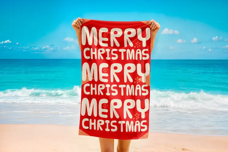 Merry Christmas Gift, Merry Christmas Towel, Red Beach Towel, Xmas Gift Towel, Poll Towel, Xmas Towel, Printed Towel,  Holiday Gift