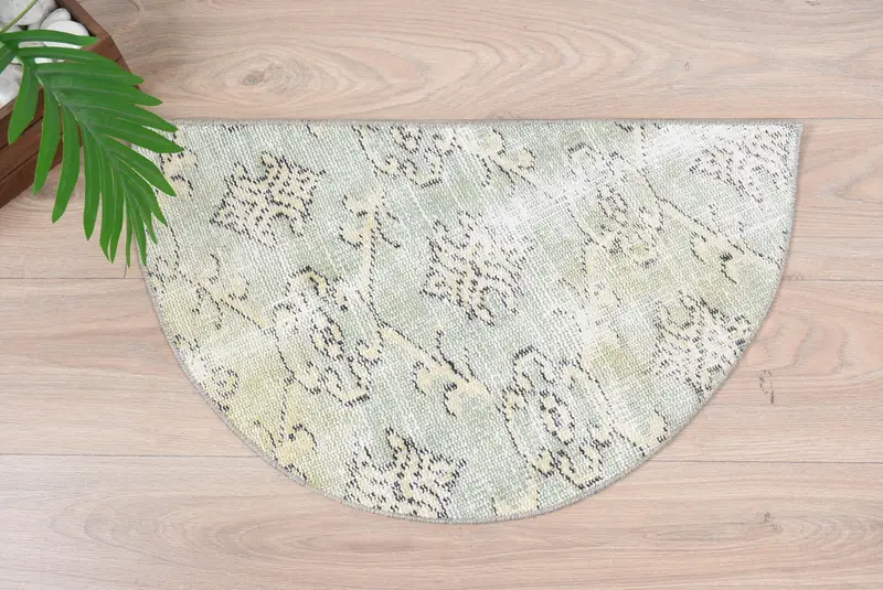 El yapımı yarı dairesel Kilim paspas, vintage yarım yuvarlak halı, çevre dostu giriş yolu, Türk boho banyo dekoru, küçük alan aksanlı halı - 8