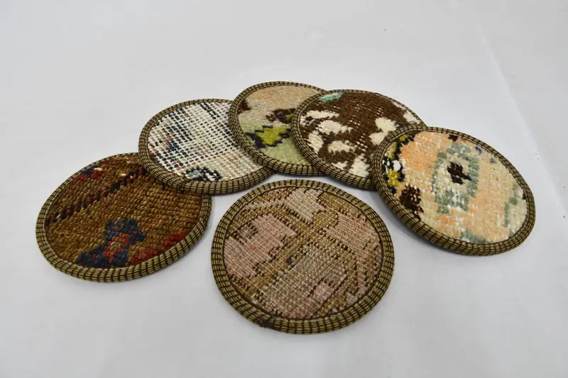 İçecek coaster, onun için hediye, cam ped, bej ped, halı pedi, daire coaster, etnik ped, hediye pedi, benzersiz ped, kabile pedi, masa pedi, - 2