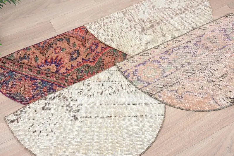 El yapımı Kilim paspas, yarım daire biçimli yarım yuvarlak halı, çevre dostu giriş yolu dekor, Türk boho banyo mat, küçük uzay zemin aksan halı - 3
