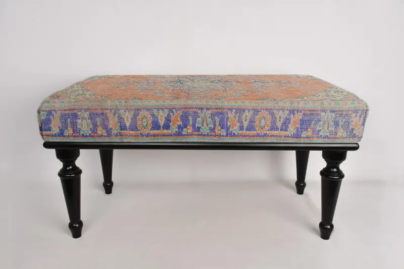 Turuncu Osmanlı Tezgahı, Döşemeli Tezgah, Turuncu Mobilya, Türk Halı Tezgahı, Kilim Tezgahı, Ev Dekoru Tezgahı, Madalyon Deseni Türk Halı, - 2