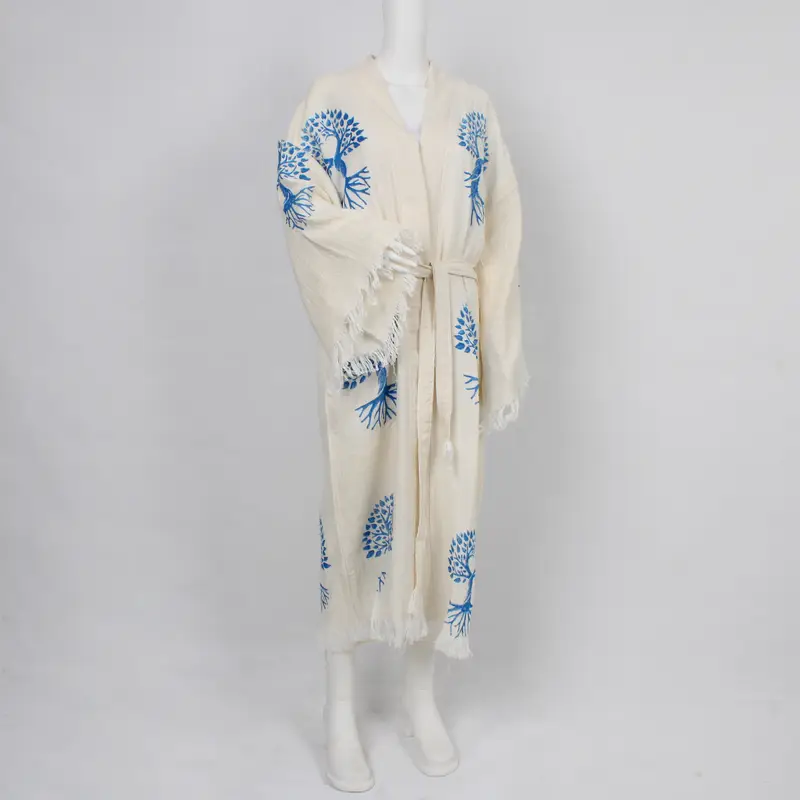 Spa Kimono, Custom Wedding Gift, Muslin Bathrobe, Life of Tree Patterned Kimono