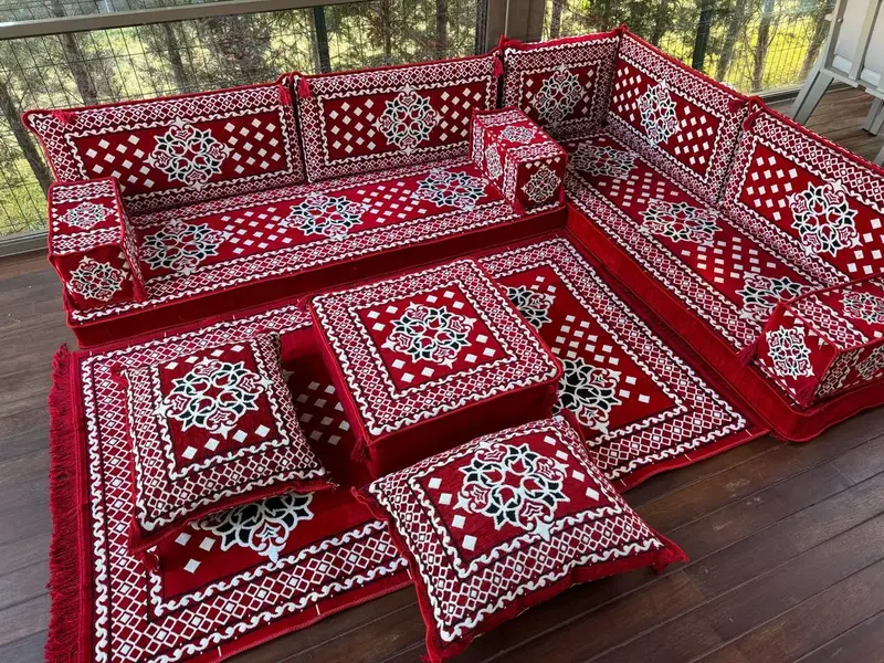 Kilim desen kanepesi, Osmanlı zemin oturma, Türk yastığı, geleneksel kanepe, u şeklinde zemin yastığı, Kilim yastığı, eve taşınma hediyesi - 2