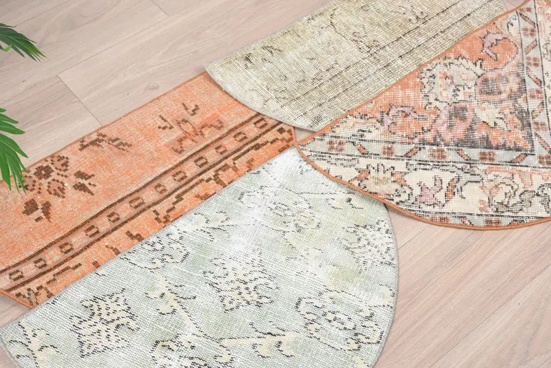 El yapımı yarı dairesel Kilim paspas, vintage yarım yuvarlak halı, çevre dostu giriş yolu, Türk boho banyo dekoru, küçük alan aksanlı halı - 2