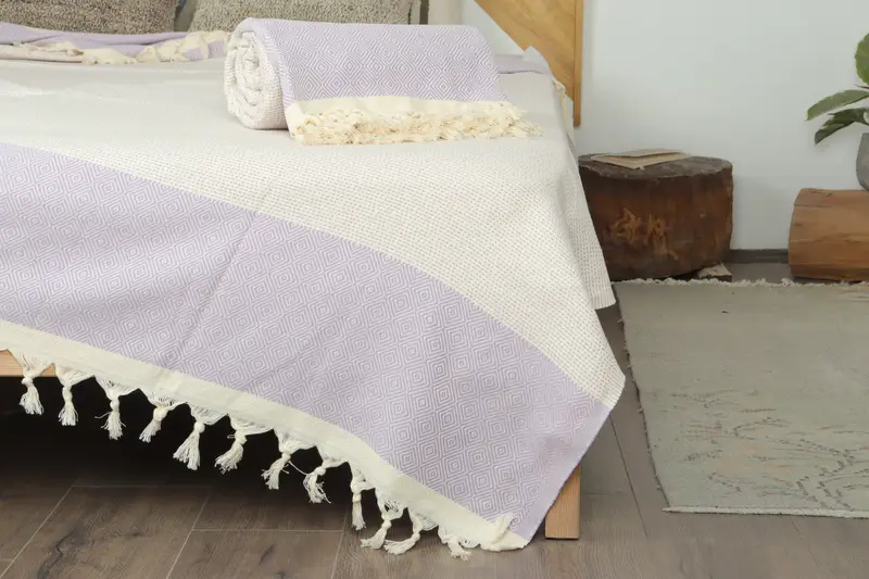 Turkish Bedspread, Personalized Blanket, Custom Wedding Gifts, 104x80 Cotton Diamond Towel, Bachelor Gift, Housewarming Gift, Turkish Blanket Queen - 7
