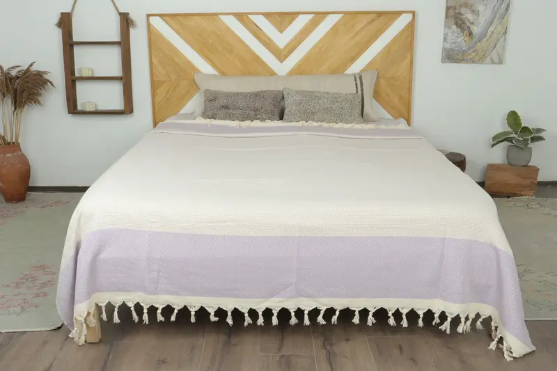 Turkish Bedspread, Personalized Blanket, Custom Wedding Gifts, 104x80 Cotton Diamond Towel, Bachelor Gift, Housewarming Gift, Turkish Blanket Queen - 1