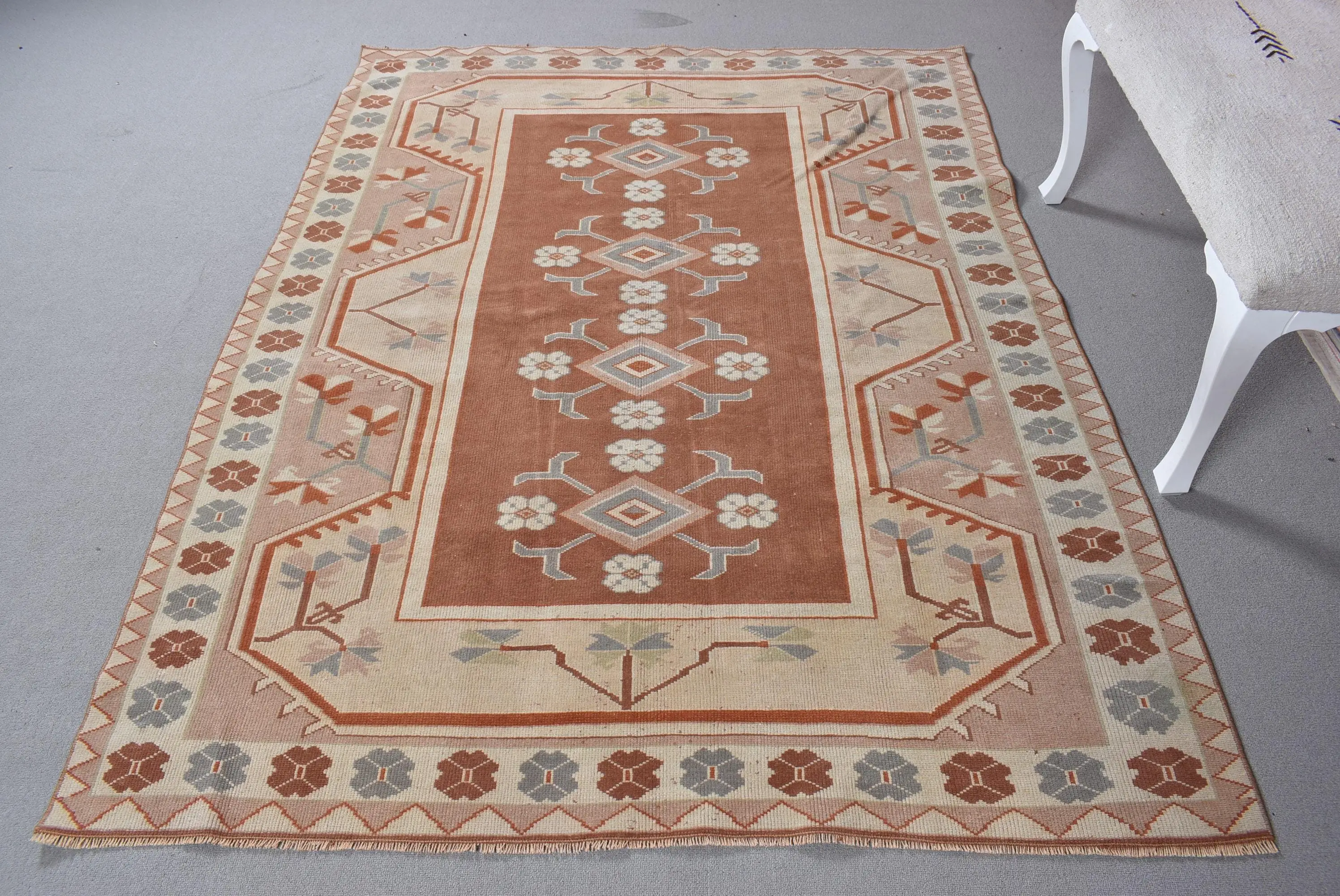 5x6.7 ft Area Turkish Rug, Vintage Rug, Brown Gray Southwestern Wool Rug - 1