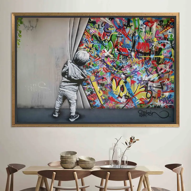 Impresión de lienzo de graffiti de Banksy Boy vibrante - Decoración de arte moderno