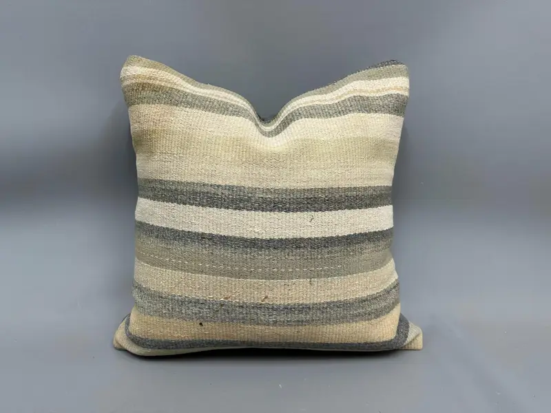 Bright Cushion, Retro Throw Pillow, 20x20 Beige Pillow Case, Antique Pillows, Pillow for Sofa, Pillow Sham, Kilim Cushion Sham, Ethnic Pillow - 1