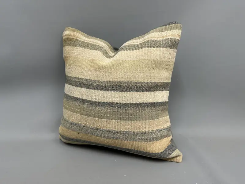 Bright Cushion, Retro Throw Pillow, 20x20 Beige Pillow Case, Antique Pillows, Pillow for Sofa, Pillow Sham, Kilim Cushion Sham, Ethnic Pillow - 3