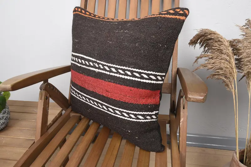 20x20 Brown Cushion, Cushion Case, Knitted Pillow Case, Kilim Cushion Sham, Handmade Kilim Cushion, Patio Cushion Cover, Ethnical Kilim Rug Pillow - 3