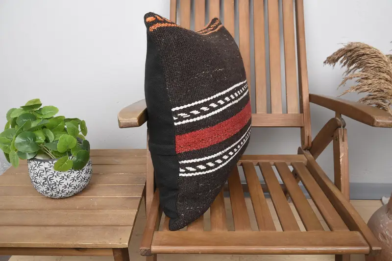 20x20 Brown Cushion, Cushion Case, Knitted Pillow Case, Kilim Cushion Sham, Handmade Kilim Cushion, Patio Cushion Cover, Ethnical Kilim Rug Pillow - 2