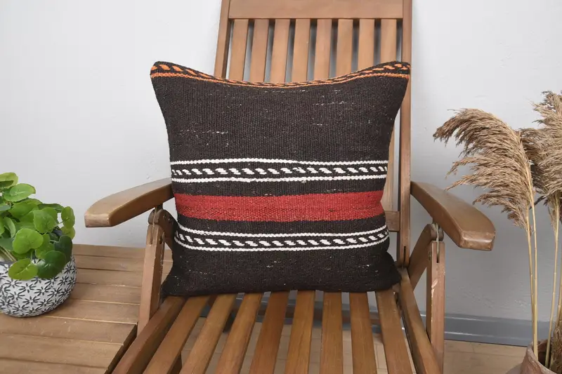 20x20 Brown Cushion, Cushion Case, Knitted Pillow Case, Kilim Cushion Sham, Handmade Kilim Cushion, Patio Cushion Cover, Ethnical Kilim Rug Pillow - 1