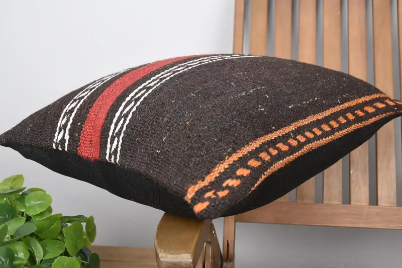 20x20 Brown Cushion, Cushion Case, Knitted Pillow Case, Kilim Cushion Sham, Handmade Kilim Cushion, Patio Cushion Cover, Ethnical Kilim Rug Pillow - 6