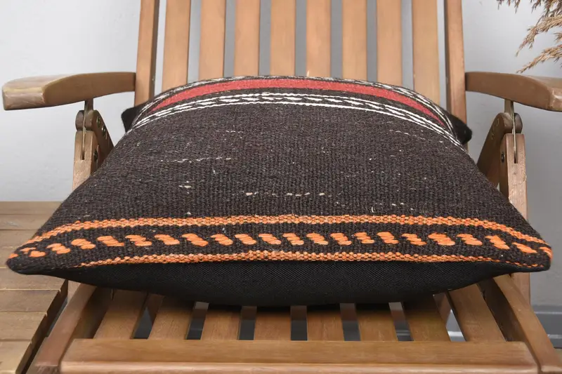 20x20 Brown Cushion, Cushion Case, Knitted Pillow Case, Kilim Cushion Sham, Handmade Kilim Cushion, Patio Cushion Cover, Ethnical Kilim Rug Pillow - 5